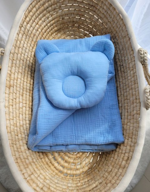 My Sweet Baby Kołderka z wypełnieniem i poduszka profilowana Miś MUŚLIN- zestaw 2cz. - blue
