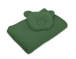 My Sweet Baby Kołderka z wypełnieniem i poduszka profilowana Miś MUŚLIN- zestaw 2cz. - zieleń lasu