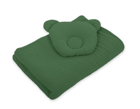 My Sweet Baby Kołderka z wypełnieniem i poduszka profilowana Miś MUŚLIN- zestaw 2cz. - zieleń lasu