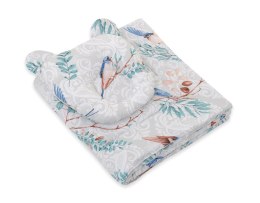 My Sweet Baby Kołderka z wypełnieniem i poduszka profilowana Miś - zestaw 2cz. - Blue birds