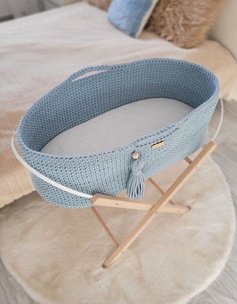 My Sweet Baby Kosz Mojżesza BOHO Handmade ze stojakiem misty blue