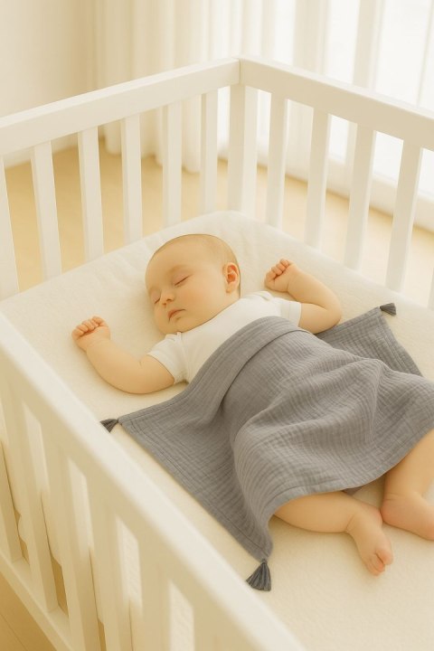 My Sweet Baby Muślinowy kocyk dla niemowląt z chwostami - antracyt