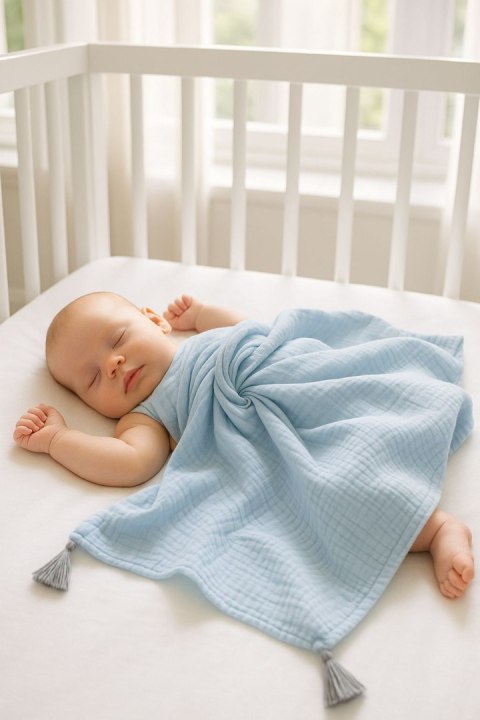 My Sweet Baby Muślinowy kocyk dla niemowląt z chwostami - blue