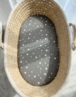 My Sweet Baby Prześcieradło bawełniane do kosza Mojżesza Boho wózka gondoli 75x35 cm - Mini gwiazdki na szarym