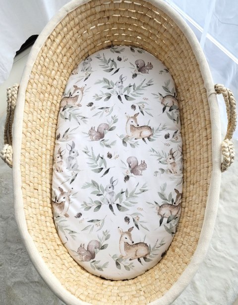 My Sweet Baby Prześcieradło bawełniane do kosza Mojżesza Boho wózka gondoli 75x35 cm - Woodland olive