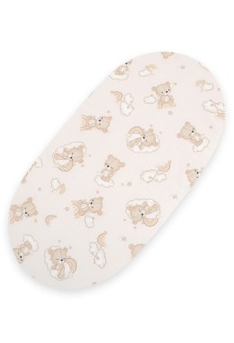 My Sweet Baby Prześcieradło bawełniane do kosza Mojżesza Boho wózka gondoli 75x35 cm - beżowy miś z tęczą