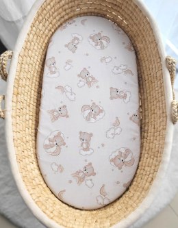 My Sweet Baby Prześcieradło bawełniane do kosza Mojżesza Boho wózka gondoli 75x35 cm - beżowy miś z tęczą