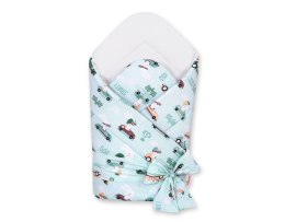 Bobono Dwustronny rożek dla niemowląt miękki z wiązaniem - zajączki miętowe/ biały