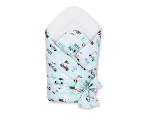 Bobono Dwustronny rożek dla niemowląt miękki z wiązaniem - zajączki miętowe/ biały