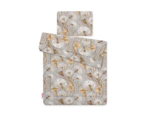Bobono Komplet pościeli dla niemowląt z wypełnieniem 2-cz 75x100cm NEWBORN - Dmuchawce na szarości