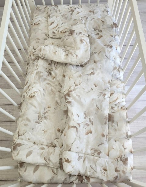Bobono Komplet pościeli dla niemowląt z wypełnieniem 2-cz 75x100cm NEWBORN - Peonies beige