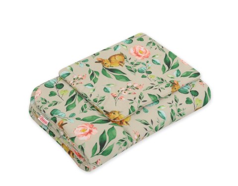 Bobono Komplet pościeli dla niemowląt z wypełnieniem 2-cz 75x100cm NEWBORN - Rabbit with flowers