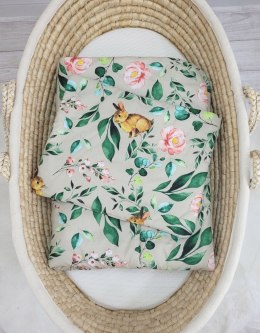 Bobono Komplet pościeli dla niemowląt z wypełnieniem 2-cz 75x100cm NEWBORN - Rabbit with flowers