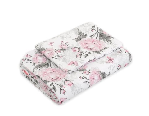 Bobono Komplet pościeli dla niemowląt z wypełnieniem 2-cz 75x100cm NEWBORN - Romantic peonies