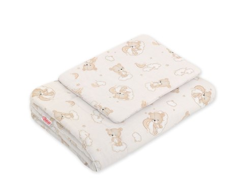 Bobono Komplet pościeli dla niemowląt z wypełnieniem 2-cz 75x100cm NEWBORN - beżowy miś z tęczą