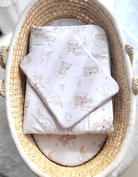 Bobono Komplet pościeli dla niemowląt z wypełnieniem 2-cz 75x100cm NEWBORN - beżowy miś z tęczą