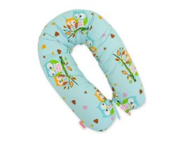 Bobono Poduszka ciążowa Longer dla kobiet w ciąży do spania + zdejmowana poszewka - Sowy miętowe