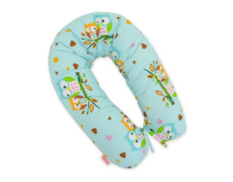 Bobono Poduszka ciążowa Longer dla kobiet w ciąży do spania + zdejmowana poszewka - Sowy miętowe