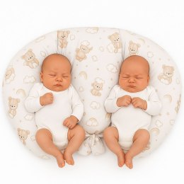 Bobono Poduszka rogal do karmienia bliźniąt + zdejmowana poszewka - beżowy miś z tęczą