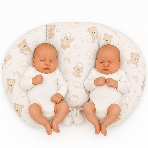 Bobono Poduszka rogal do karmienia bliźniąt + zdejmowana poszewka - beżowy miś z tęczą