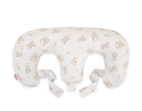 Bobono Poduszka rogal do karmienia bliźniąt + zdejmowana poszewka - beżowy miś z tęczą