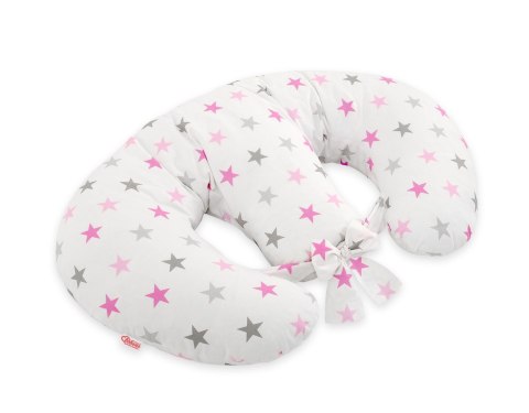 Bobono Poduszka rogal do karmienia bliźniąt + zdejmowana poszewka - gwiazdy szaro-różowe