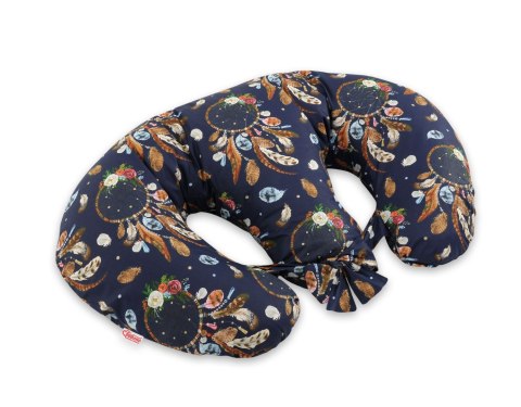 Bobono Poduszka rogal do karmienia bliźniąt + zdejmowana poszewka - łapacze snów granatowe