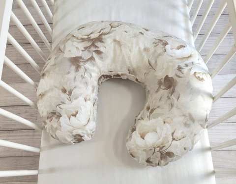 Bobono Poduszka rogal do karmienia fasolka + zdejmowana poszewka - Peonies beige