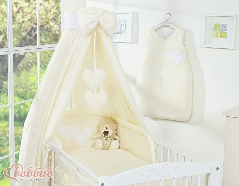 Bobono Pościel 5-cz 135x100 z baldachimem - Wiszące Serduszka kremowa