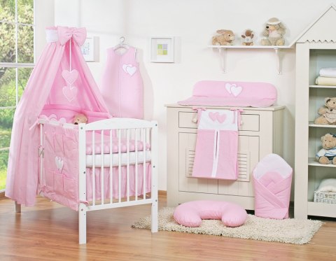 Bobono Pościel 5-cz 135x100 z baldachimem - Wiszące Serduszka różowe