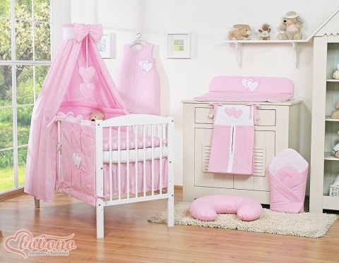 Bobono Pościel 5-cz 135x100 z baldachimem - Wiszące Serduszka różowe