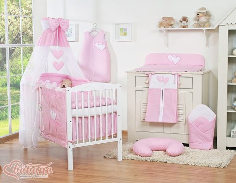 Bobono Pościel 5-cz 135x100 z baldachimem - Wiszące Serduszka różowe