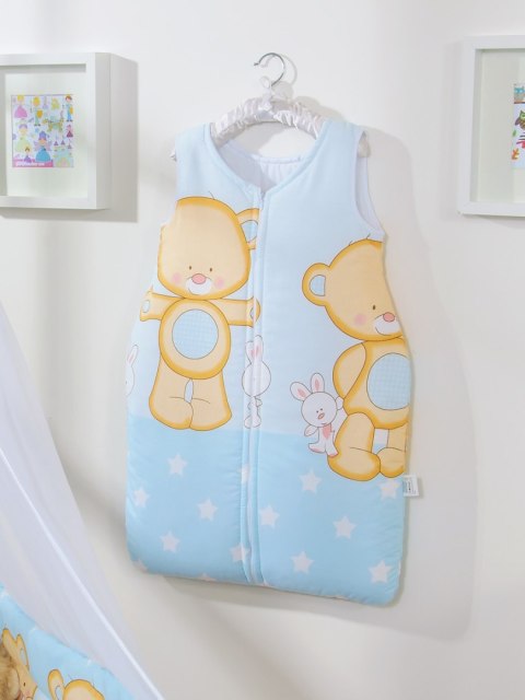 Bobono Śpiworek dla dzieci bawełniany M 6-12 mcy TOG 2.5 całoroczny miś przytulanka niebieski