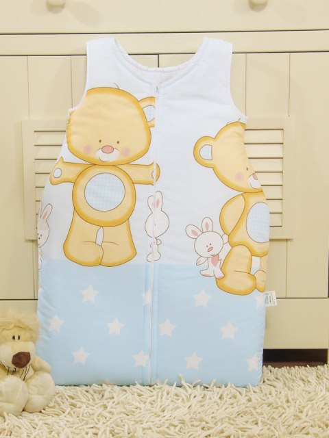 Bobono Śpiworek dla dzieci bawełniany M 6-12 mcy TOG 2.5 całoroczny miś przytulanka niebieski