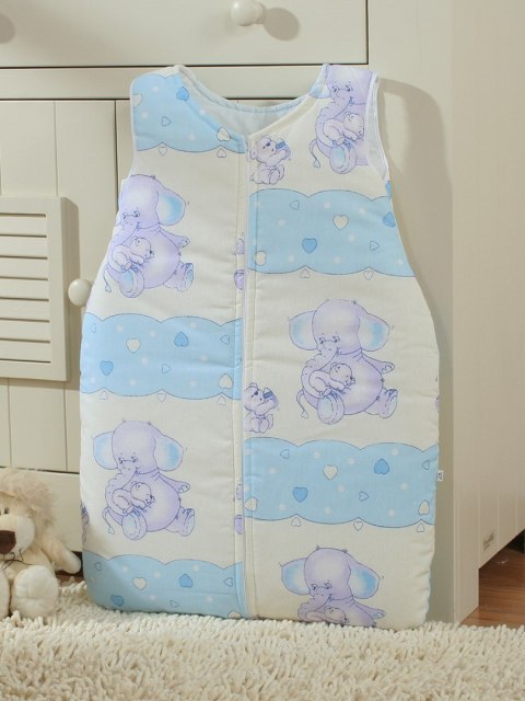 Bobono Śpiworek dla dzieci bawełniany M 6-12 mcy TOG 2.5 całoroczny niebieskie słoniki