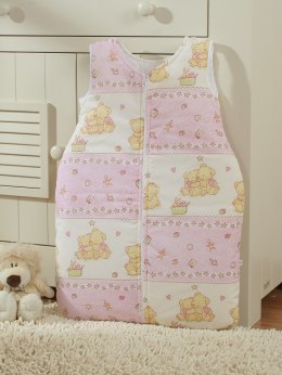 Bobono Śpiworek dla dzieci bawełniany M 6-12 mcy TOG 2.5 całoroczny różowe pluszaki