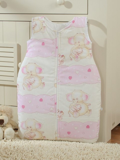 Bobono Śpiworek dla dzieci bawełniany M 6-12 mcy TOG 2.5 całoroczny różowe słoniki