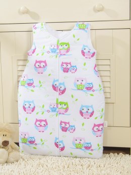 Bobono Śpiworek dla dzieci bawełniany M 6-12 mcy TOG 2.5 całoroczny sowy na bieli