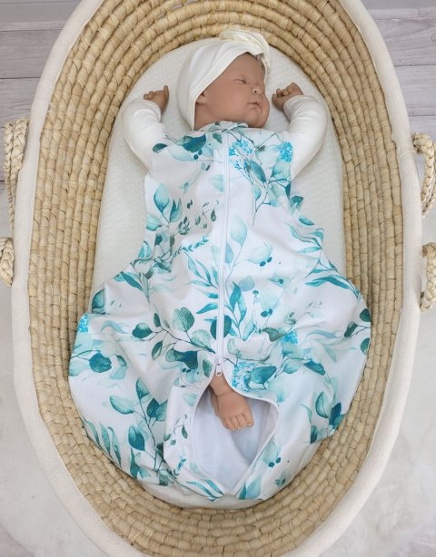 Bobono Śpiworek dla dzieci bawełniany zaokrąglony S 0-6 mcy letni TOG 1.0 - eucaliptus mint