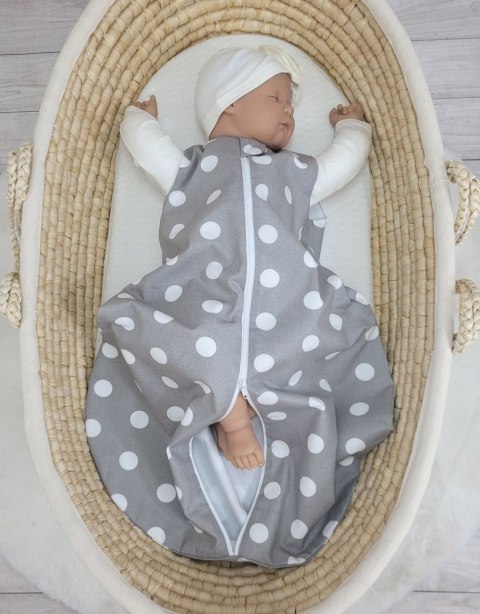 Bobono Śpiworek dla dzieci bawełniany zaokrąglony S 0-6 mcy letni TOG 1.0 - grochy na szarym