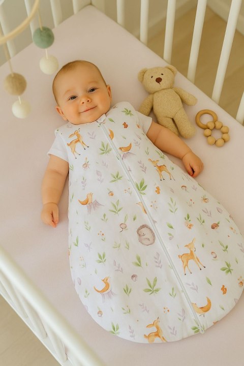 Bobono Śpiworek dla dzieci bawełniany zaokrąglony S 0-6 mcy letni TOG 1.0 - leśna delikatność