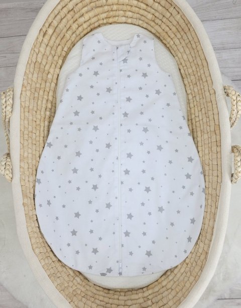 Bobono Śpiworek dla dzieci bawełniany zaokrąglony S 0-6 mcy letni TOG 1.0 - mini gwiazdki szare