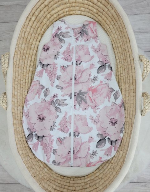 Bobono Śpiworek dla dzieci bawełniany zaokrąglony S 0-6 mcy letni TOG 1.0 - róże sepia