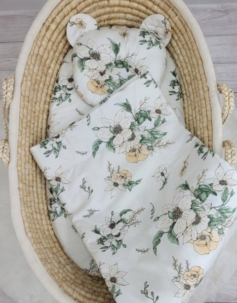 My Sweet Baby Kołderka z wypełnieniem i poduszka profilowana Miś - zestaw 2cz. - Clematis on beige
