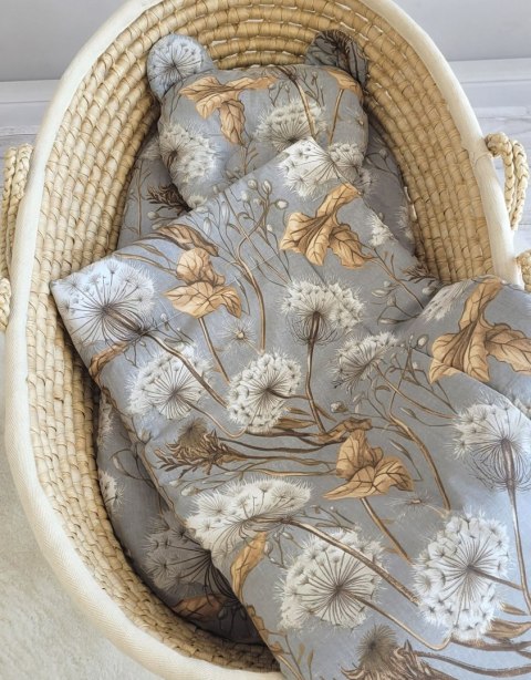 My Sweet Baby Kołderka z wypełnieniem i poduszka profilowana Miś - zestaw 2cz. - Dmuchawce na szarości