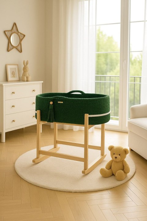 My Sweet Baby Kosz Mojżesza BOHO Handmade z kołyską - butelkowa zieleń