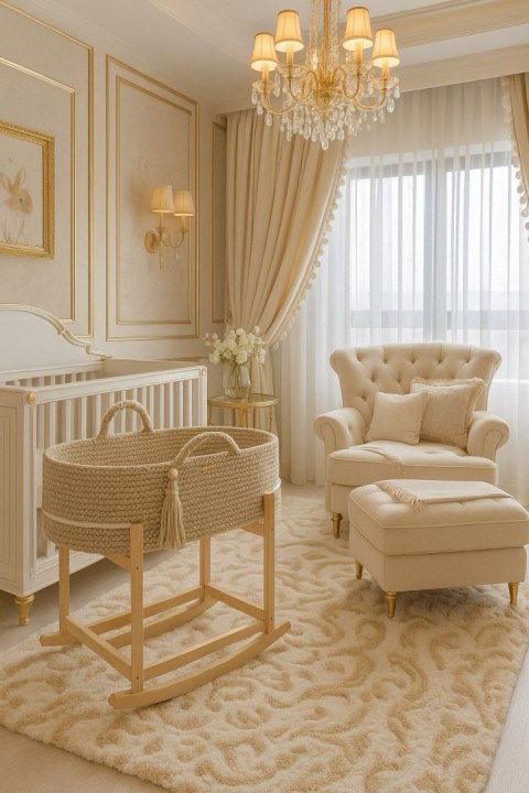 My Sweet Baby Kosz Mojżesza BOHO Handmade z kołyską - jasny beż