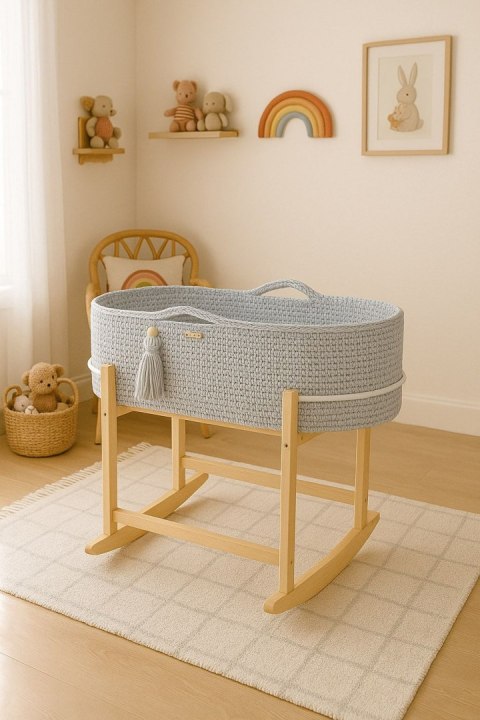 My Sweet Baby Kosz Mojżesza BOHO Handmade z kołyską - jasny szary