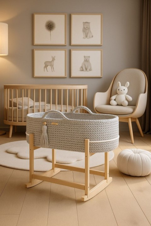 My Sweet Baby Kosz Mojżesza BOHO Handmade z kołyską - jasny szary