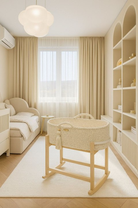 My Sweet Baby Kosz Mojżesza BOHO Handmade z kołyską - śmietanka